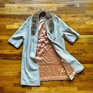 Vintage 1960s fur trim wool open coat jacket